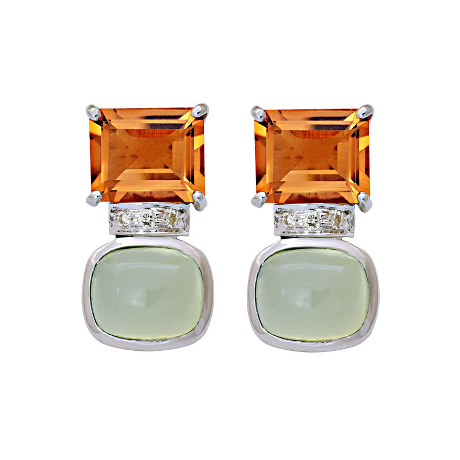 Earrings - Prehnite, Citrine and Diamond | Singhvi Jewels