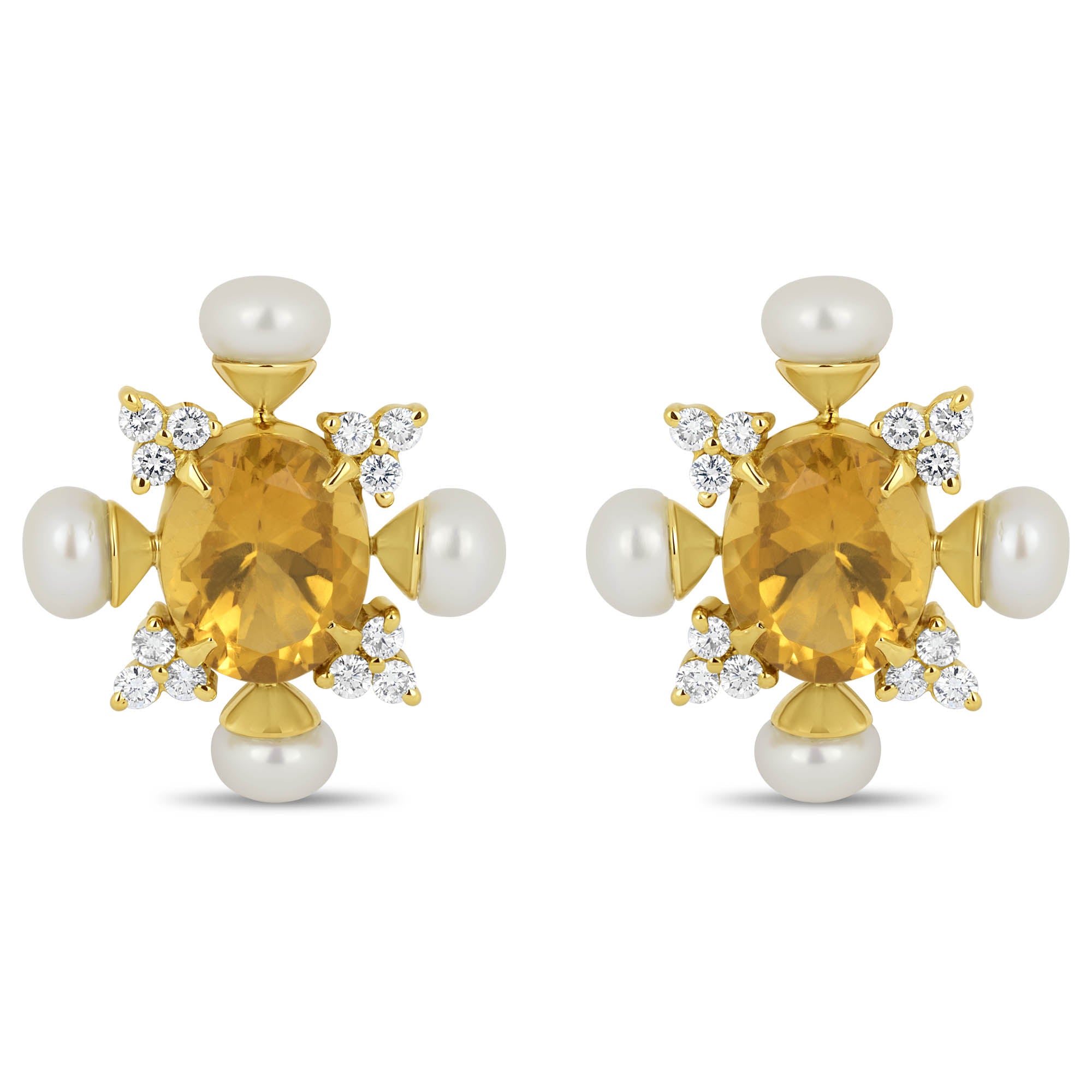 Earrings- Citrine, Pearl And Diamond (1775A) | Singhvi Jewels