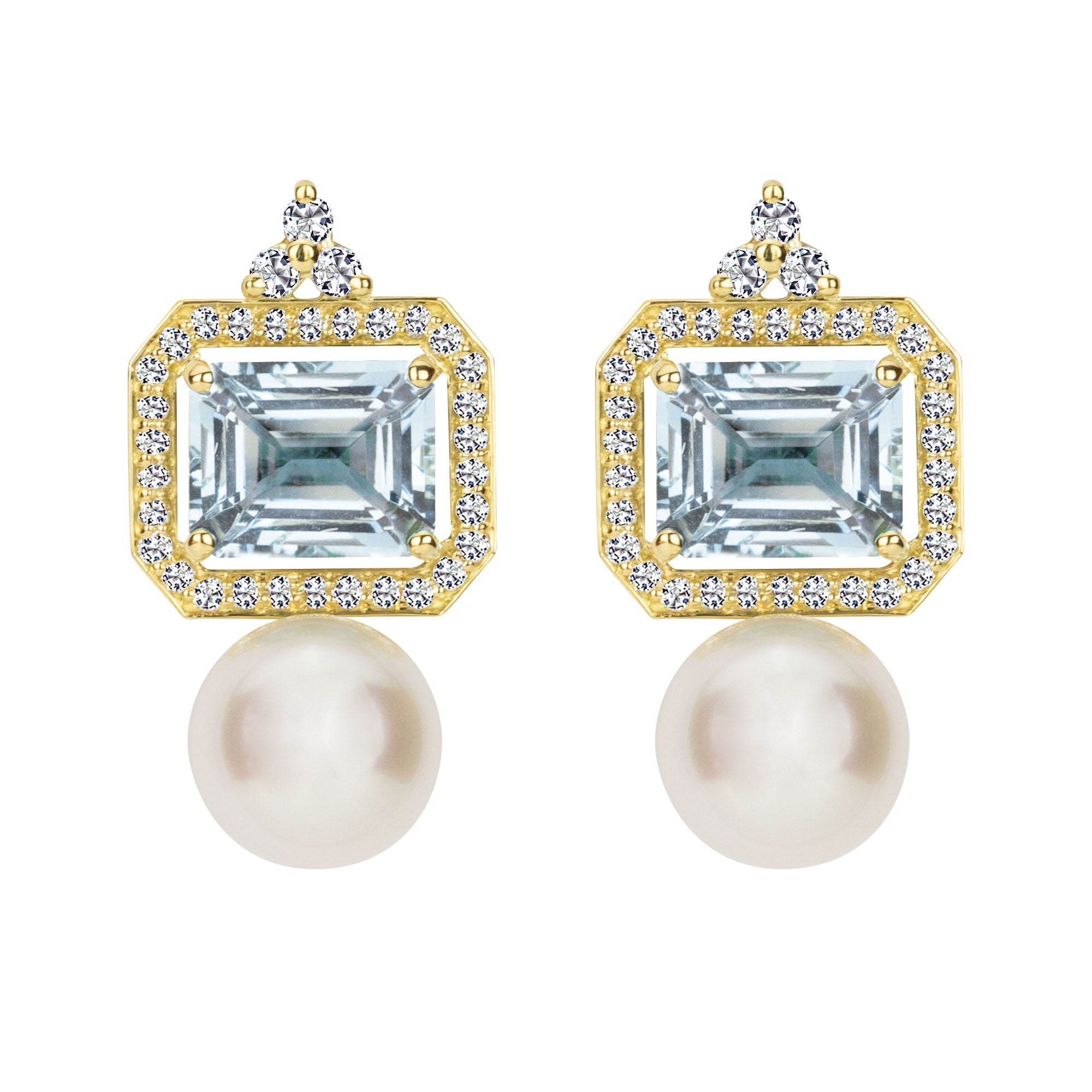 Earrings - South Sea Pearl, Aquamarine and Diamond | Singhvi Jewels