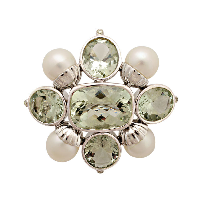 Brooch - Green Quartz, South Sea Pearl and Diamond | Singhvi Jewels