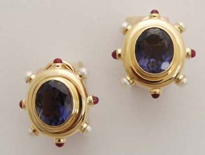Repair - Earrings - Iolite, Ruby and Pearl (1522L) | Singhvi Jewels