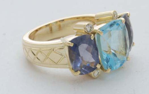 Repair - Ring - Blue Topaz, Iolite and Diamond in 18K Gold (1697J) | Singhvi Jewels
