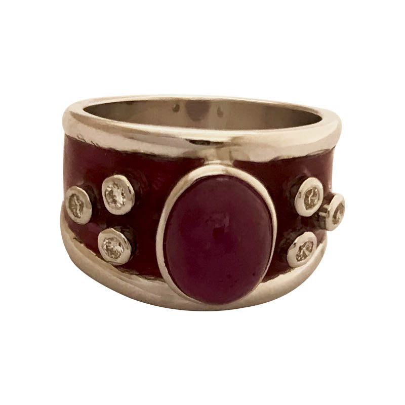 Repair - Ring - Ruby and Diamond (Enamel) in Sterling Silver (277CS) | Singhvi Jewels