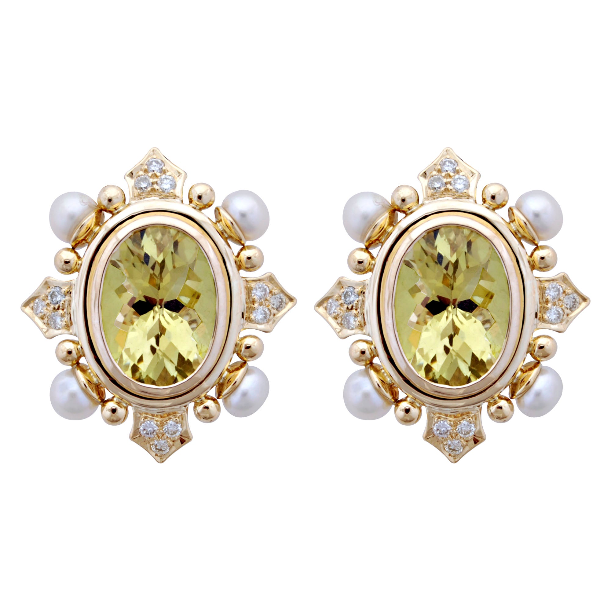 Earrings - Lemon Quartz, Pearl and Diamond | Singhvi Jewels