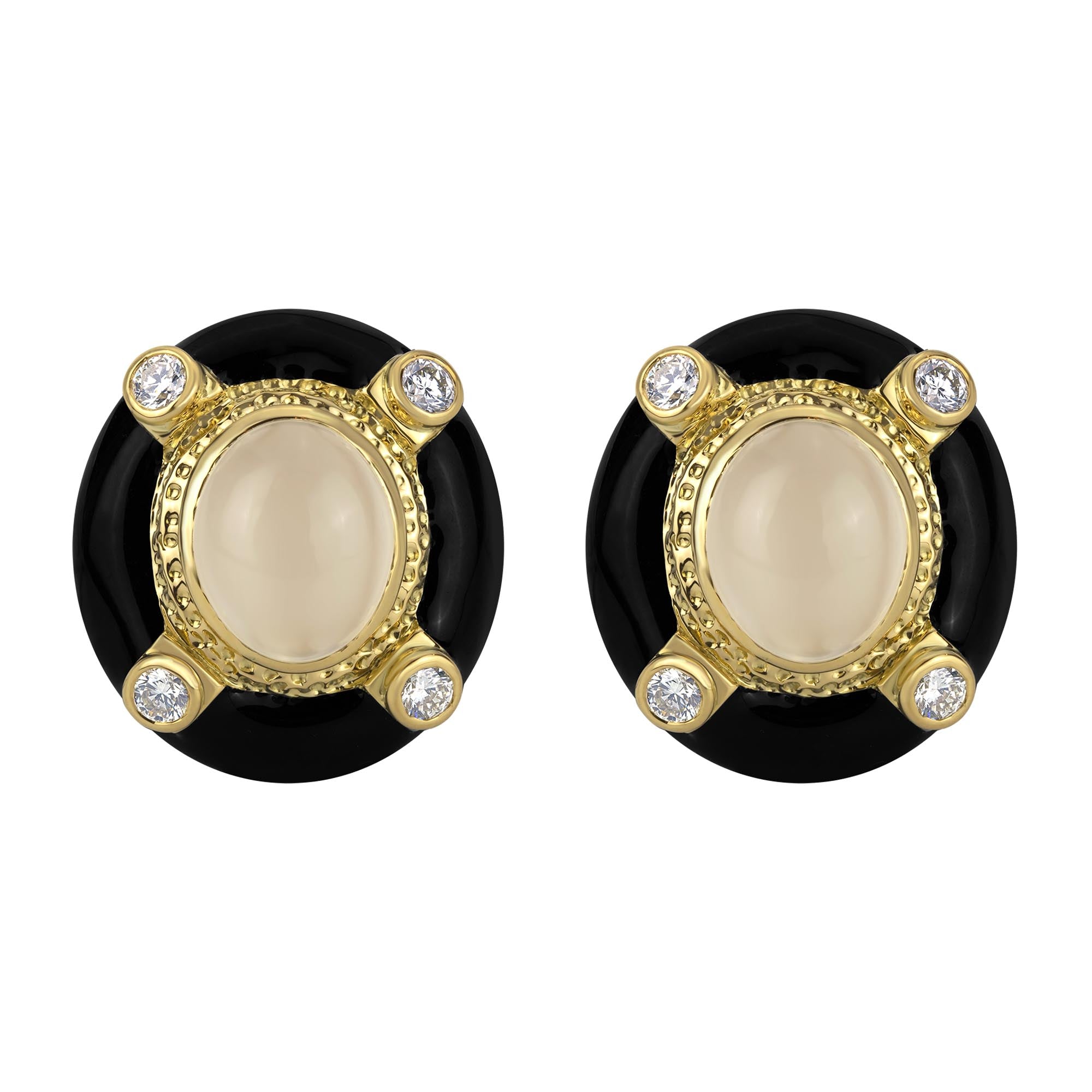 Earrings- Moonstone & Diamond (enamel) (1752A) | Singhvi Jewels
