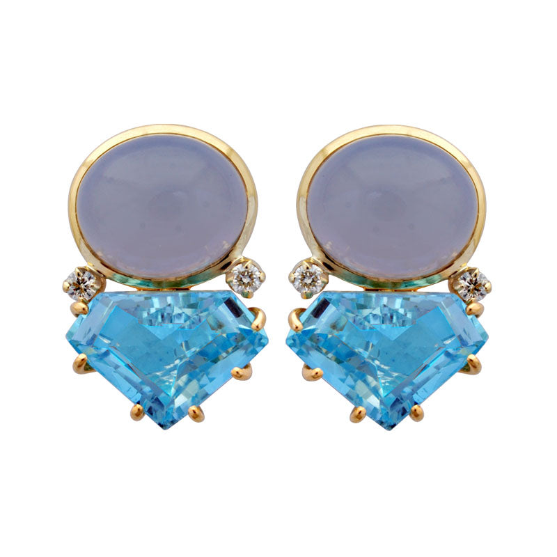 Earrings- Chalcedony, Blue Topaz And Diamond | Singhvi Jewels