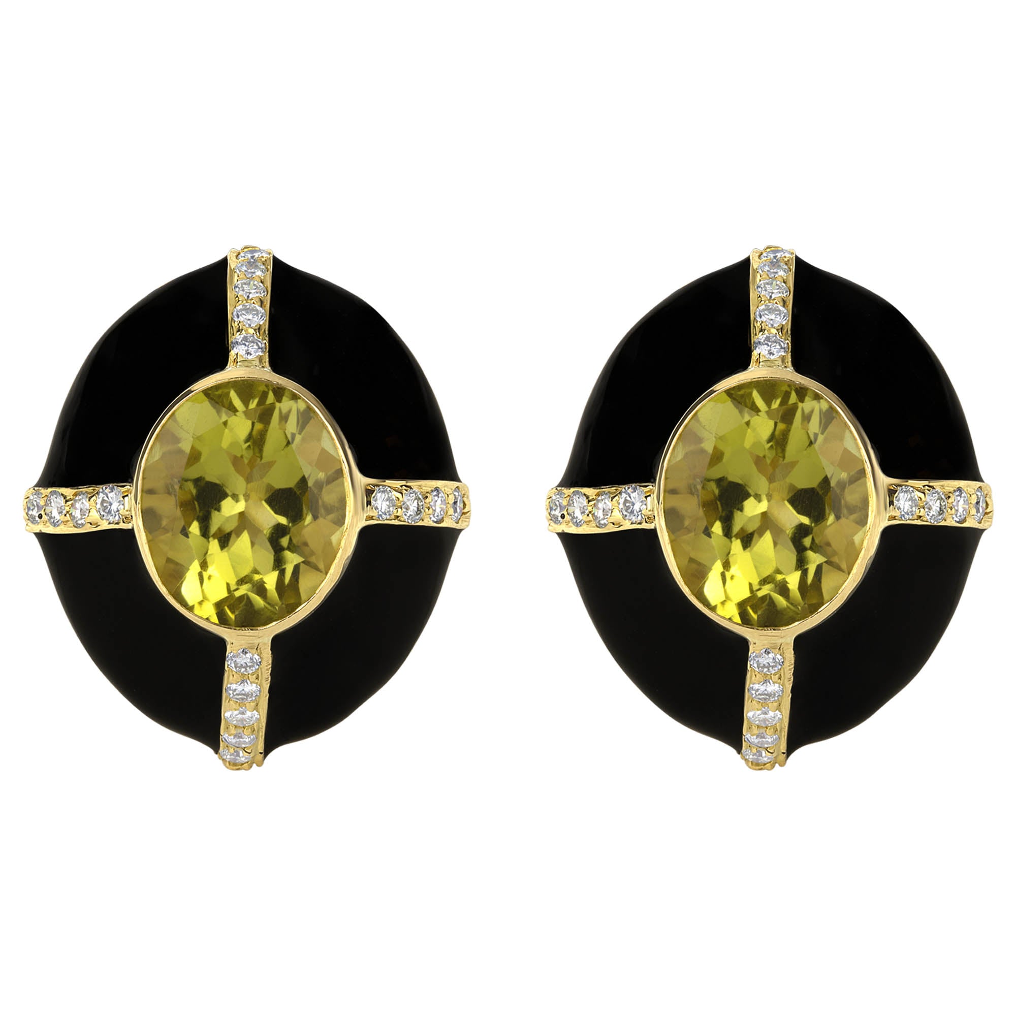 Earrings- Lemon Quartz And Diamond (enamel) (1192H) | Singhvi Jewels
