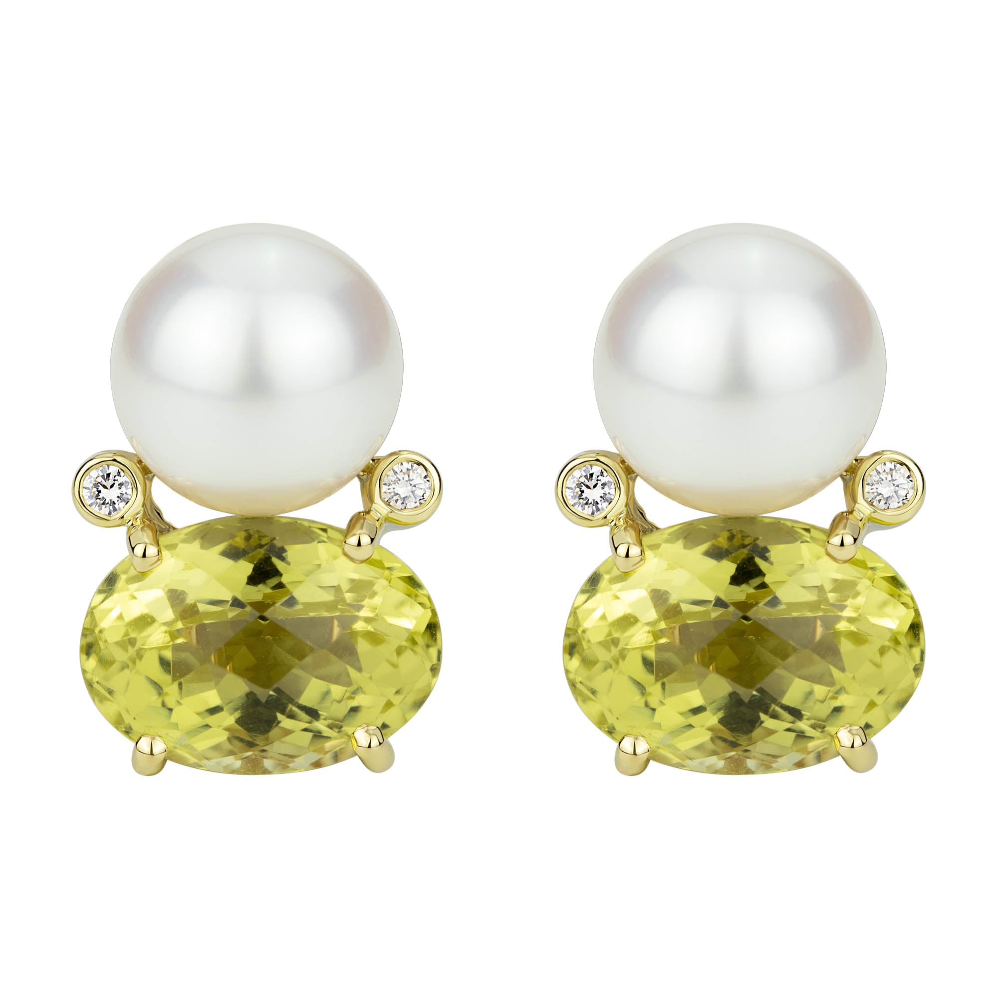 Earrings - South Sea Pearl, Lemon Quartz And Diamond (2300D) | Singhvi Jewels