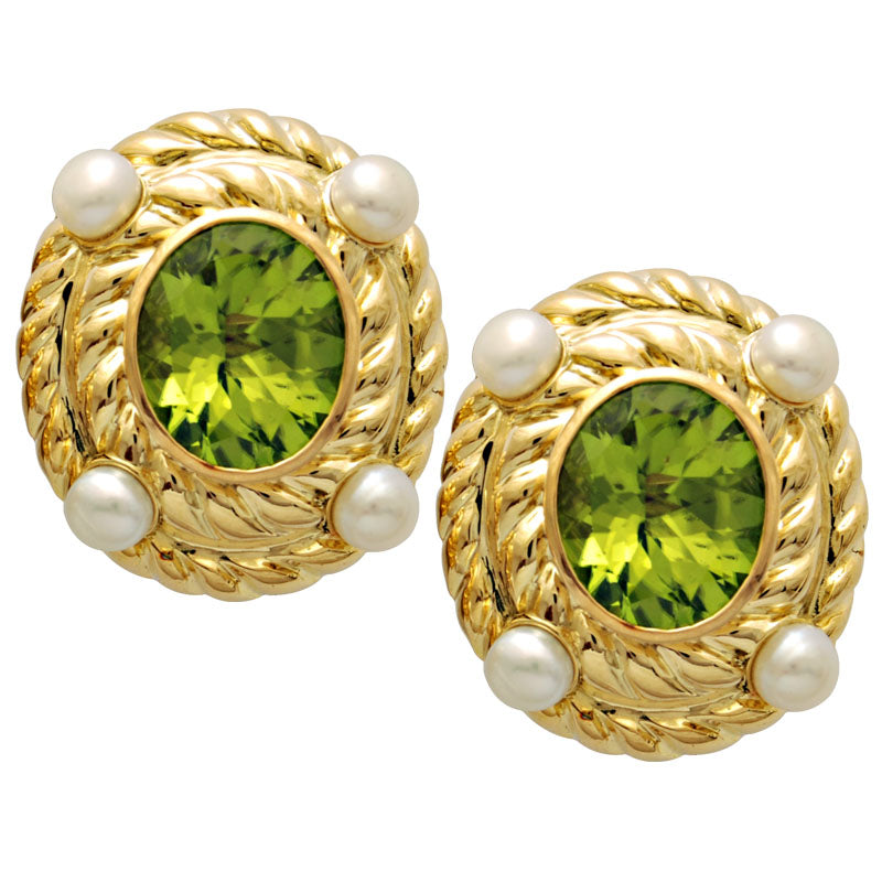 Earrings- Peridot And Pearl (1623B) | Singhvi Jewels