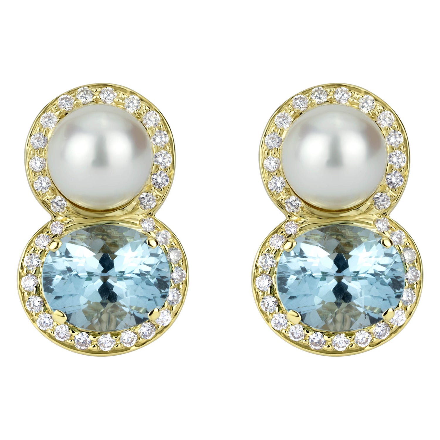 Earrings - South Sea Pearl, Blue Topaz and Diamond | Singhvi Jewels