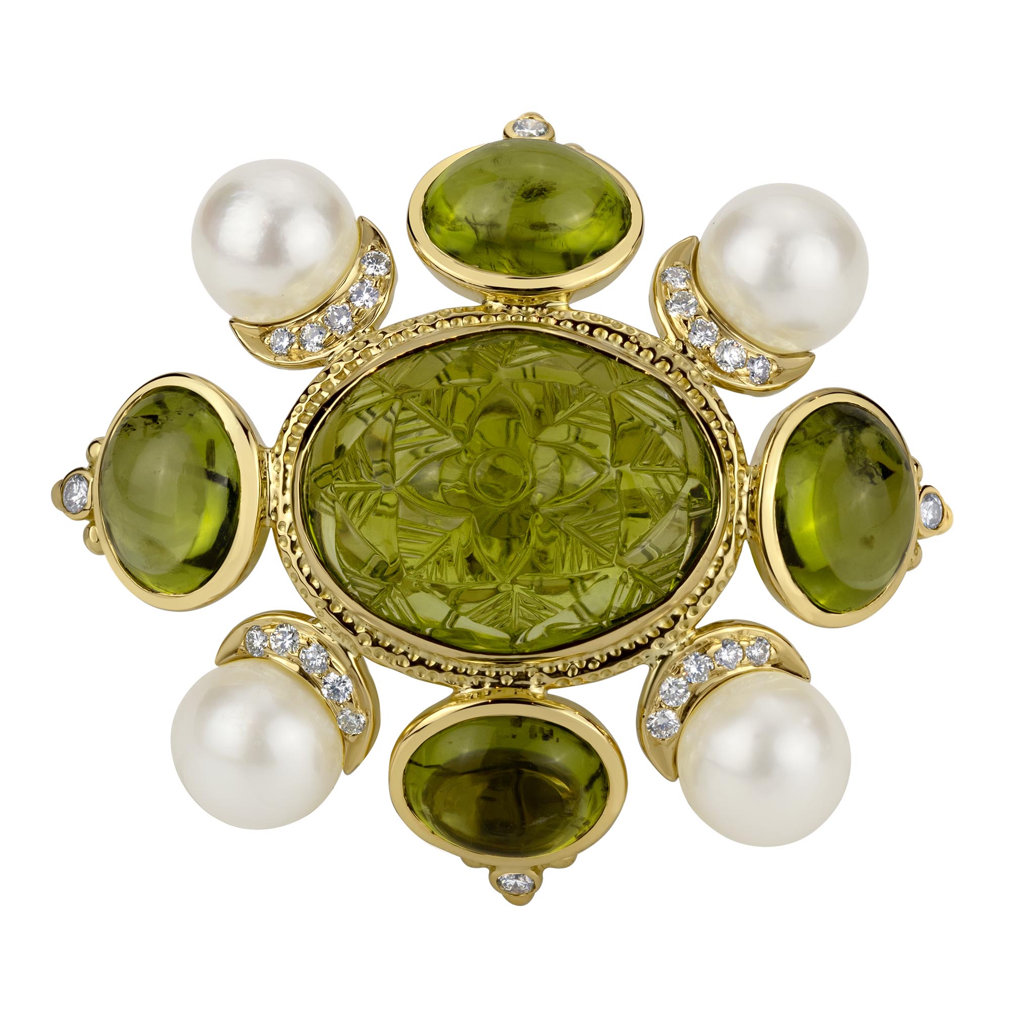 Brooch - Peridot, Pearl & Diamond (1840B) | Singhvi Jewels
