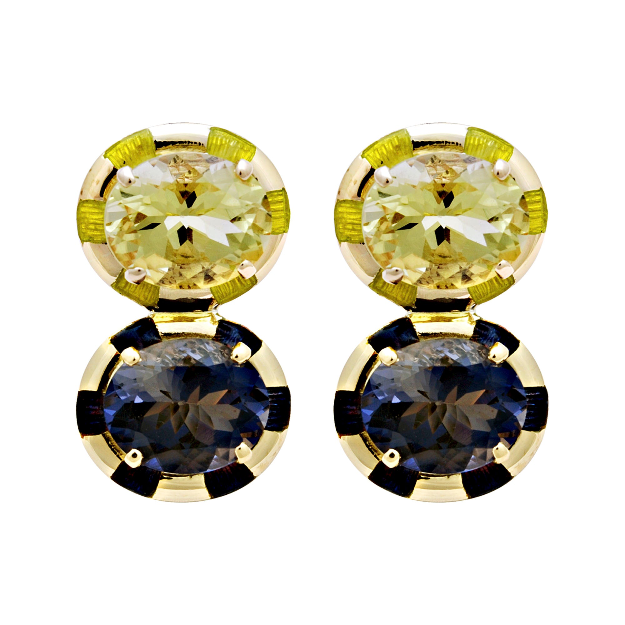 Earrings - Iolite and Lemon Quartz (Enamel) | Singhvi Jewels