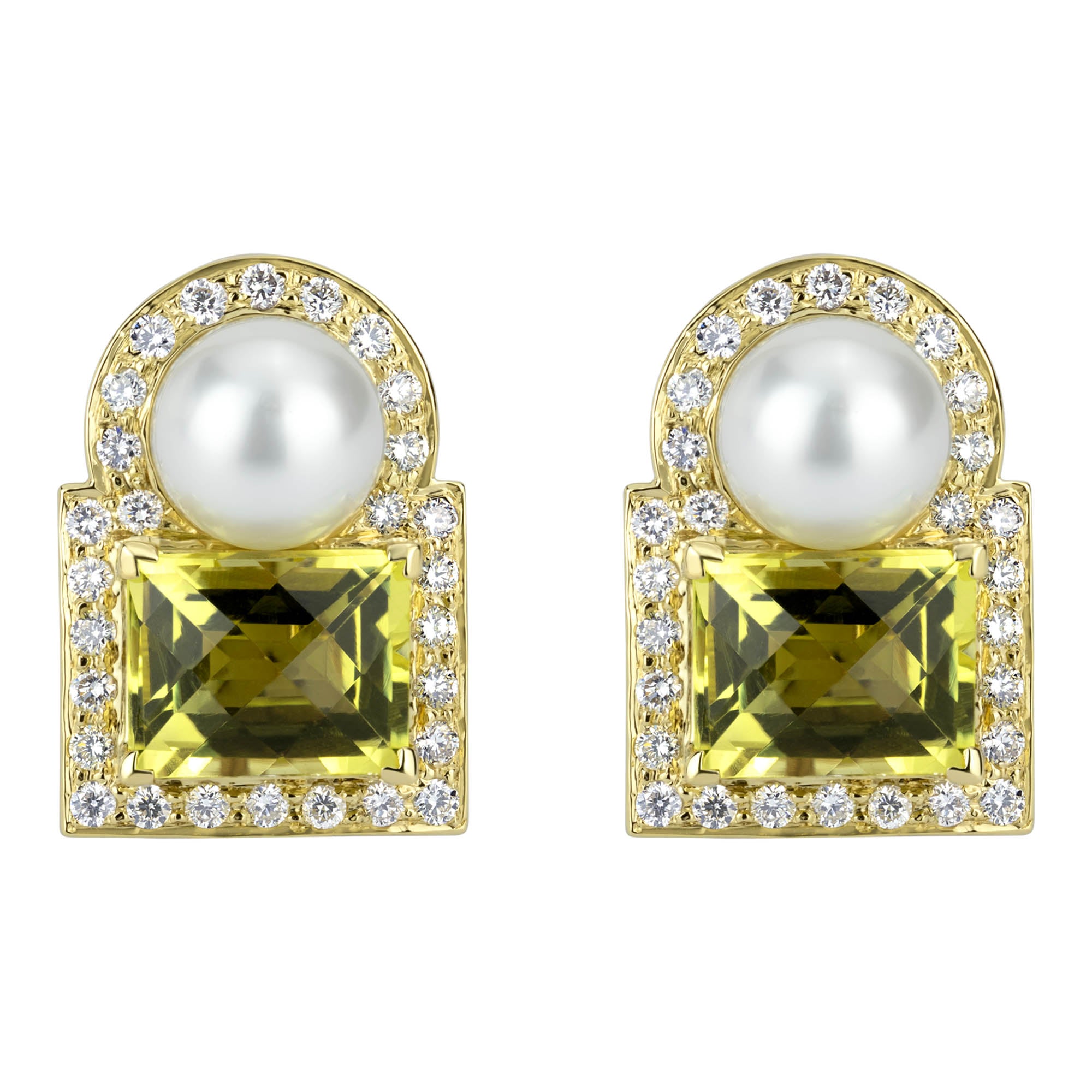 Earrings - South Sea Pearl, Lemon Quartz And Diamond (2304A) | Singhvi Jewels
