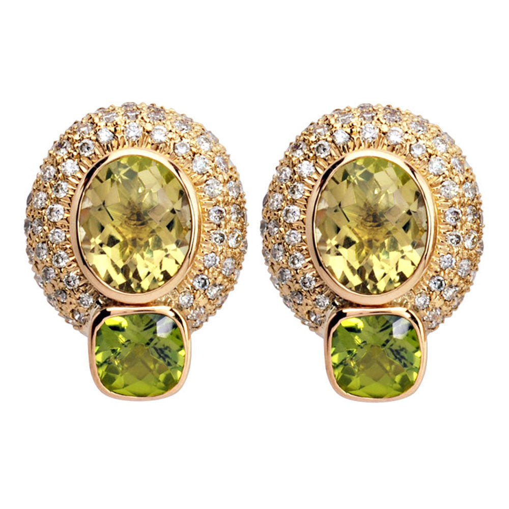 Earrings - Lemon Quartz, Peridot and Diamond | Singhvi Jewels