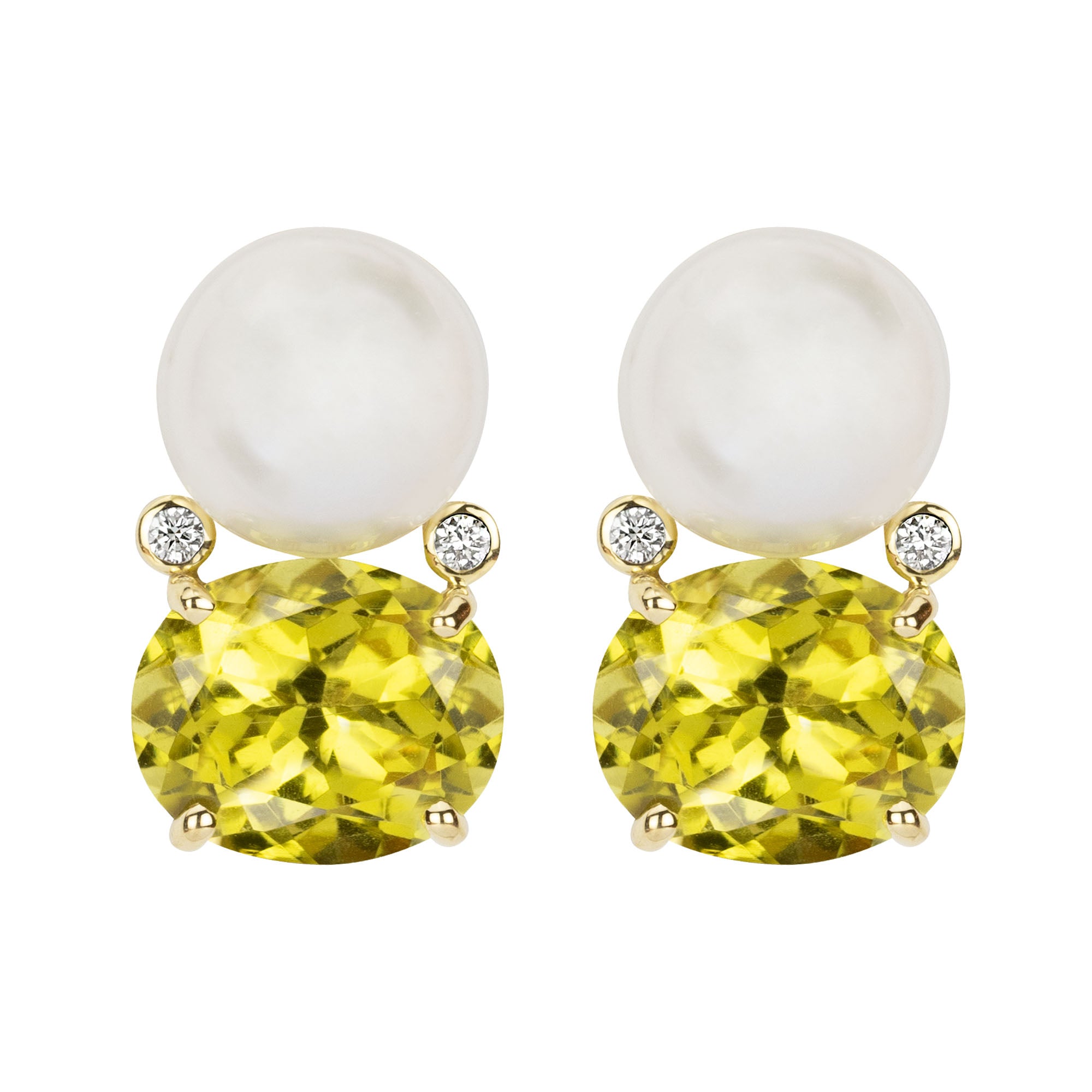 Earrings - South Sea Pearl, Lemon Quartz And Diamond (2347F) | Singhvi Jewels