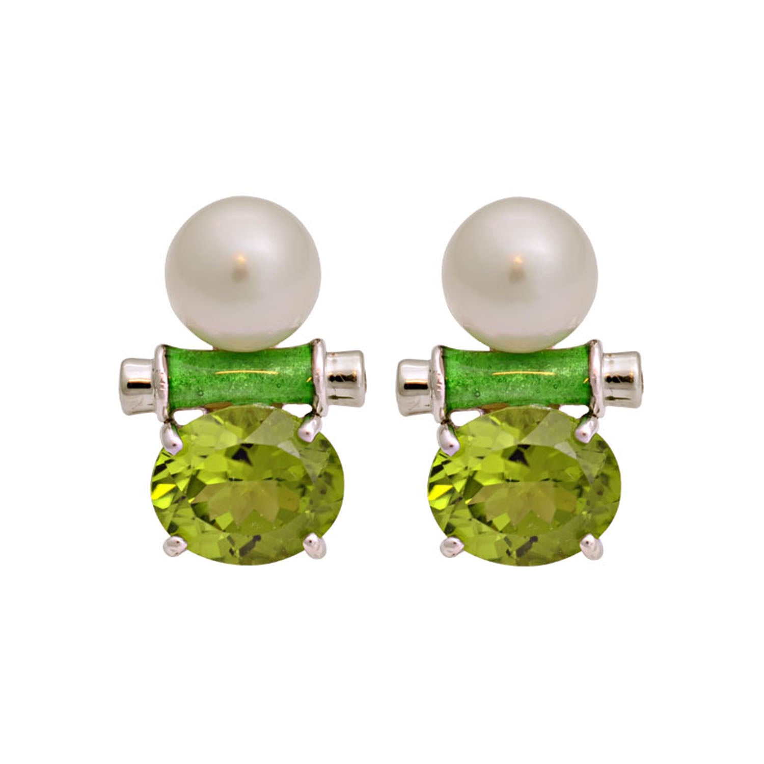 Earrings - Peridot, South Sea Pearl and Diamond (Enamel) | Singhvi Jewels