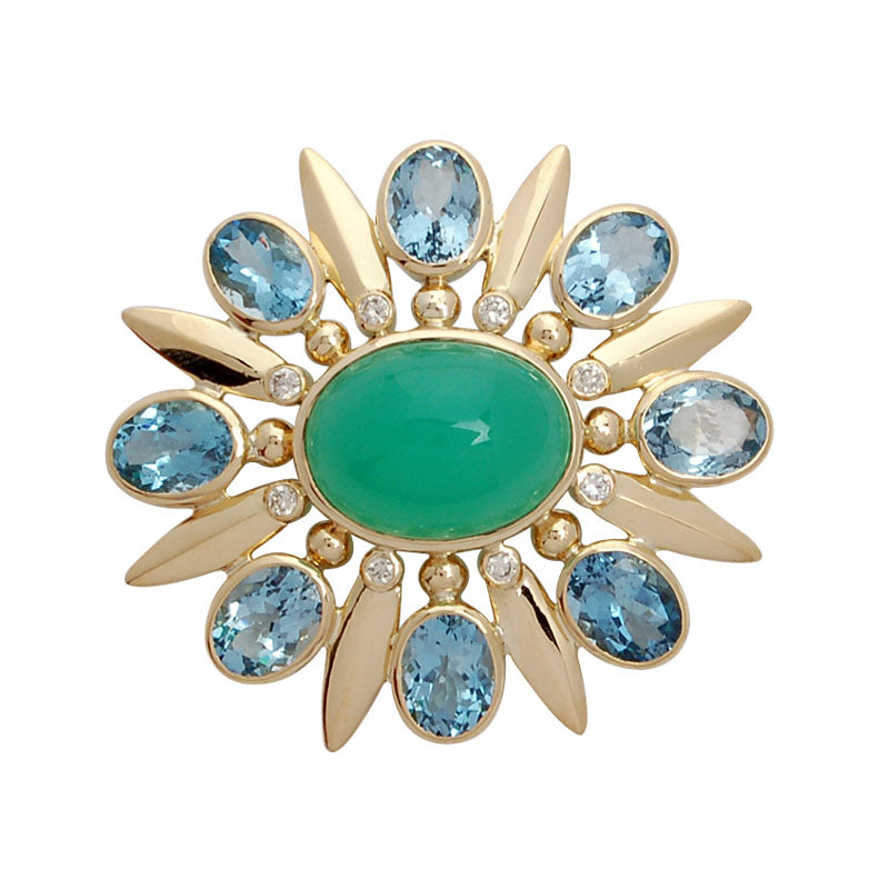 Brooch - Aquamarine, Chrysoprase and Diamond | Singhvi Jewels