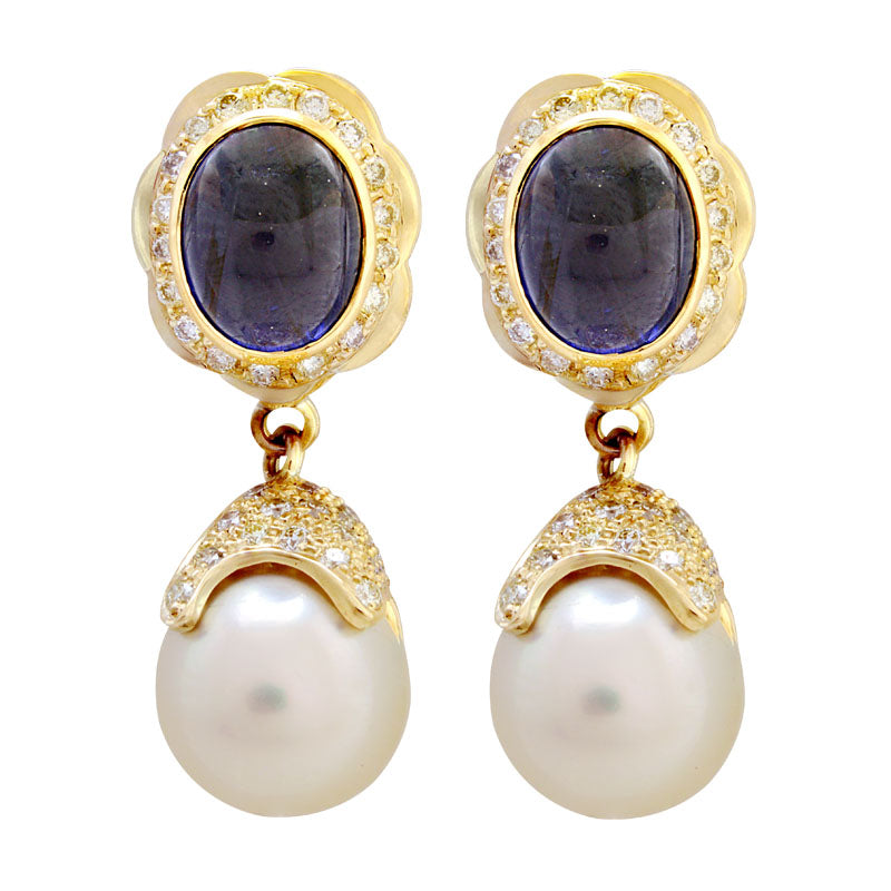 Earrings- Iolite, S.S. Pearl And Diamond (1998C) | Singhvi Jewels