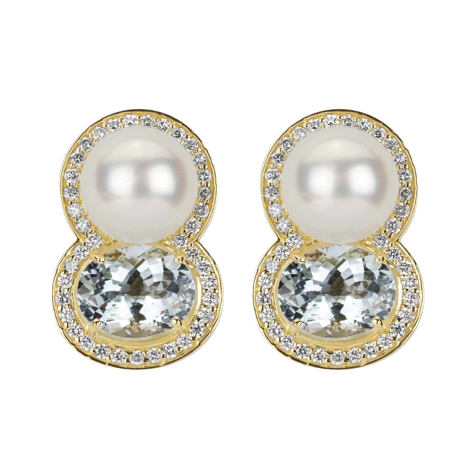 Earrings - South Sea Pearl, Aquamarine and Diamond | Singhvi Jewels