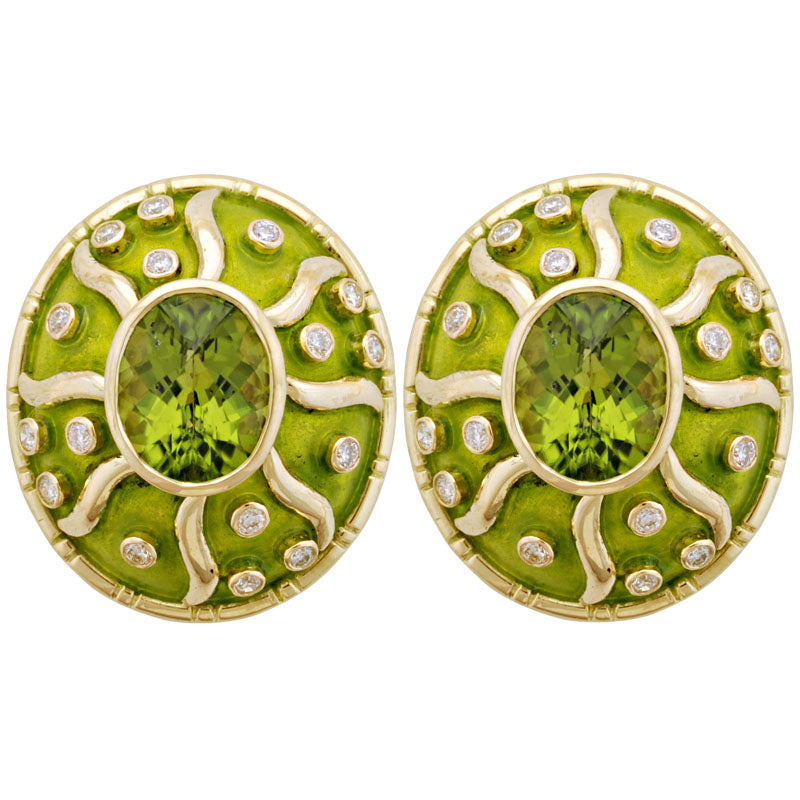 Earrings- Peridot And Diamond (Enamel) (1853D) | Singhvi Jewels