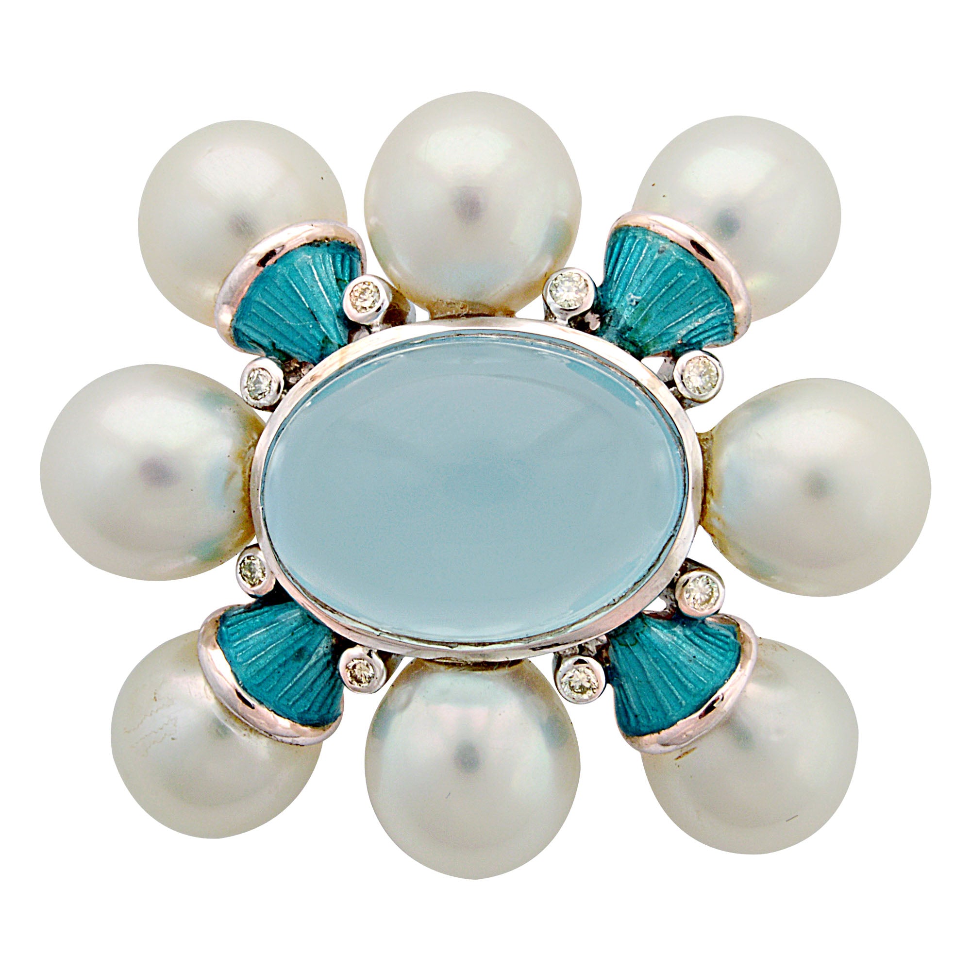 Brooch- Chalcedony, South Sea Pearl And Diamond (Enamel) (92FS) | Singhvi Jewels
