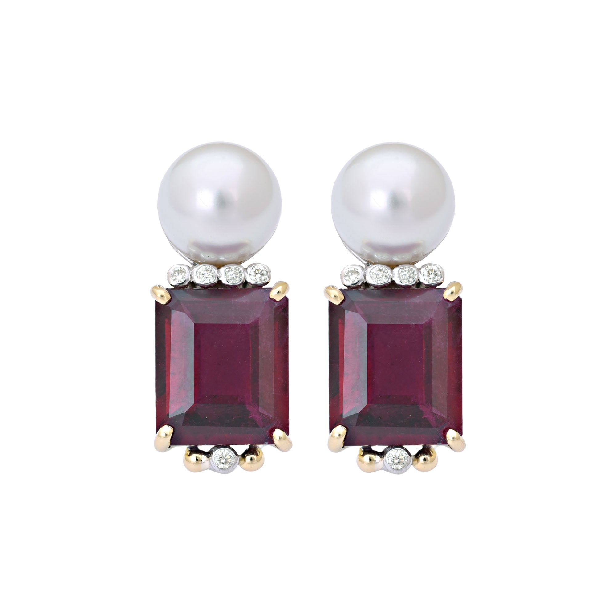Earrings- Rubellite, South Sea Pearl And Diamond | Singhvi Jewels
