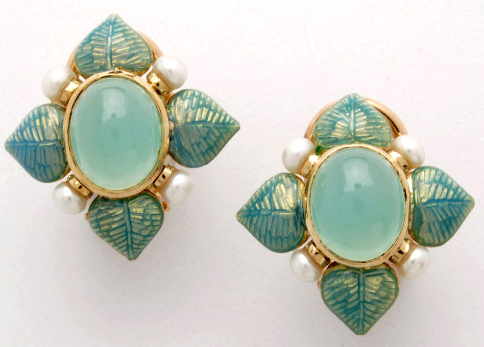 Repair - Earrings - Chalcedony and Pearl (Enamel) (1179F) | Singhvi Jewels