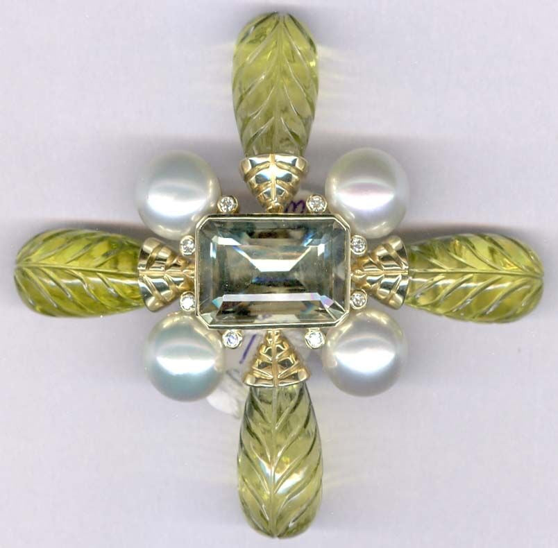 Repair - Brooch - Green Quartz, Lemon Quartz, Pearl and Diamond (1840E) | Singhvi Jewels