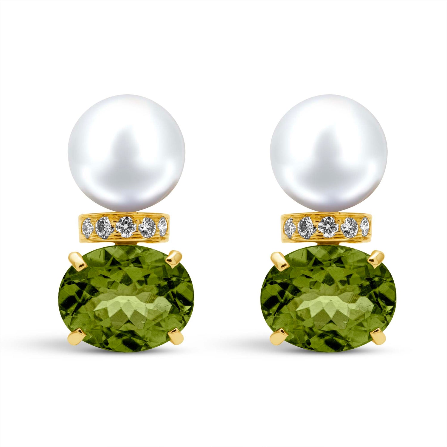 Earrings - South Sea Pearl, Peridot And Diamond (2440F) | Singhvi Jewels