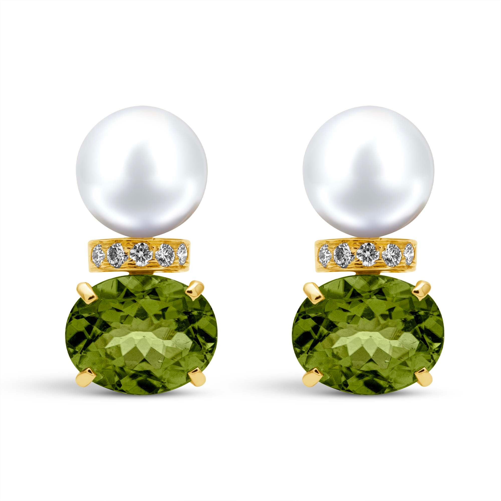 Earrings - South Sea Pearl, Peridot And Diamond (2440F) | Singhvi Jewels