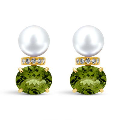 Earrings - South Sea Pearl, Peridot And Diamond
