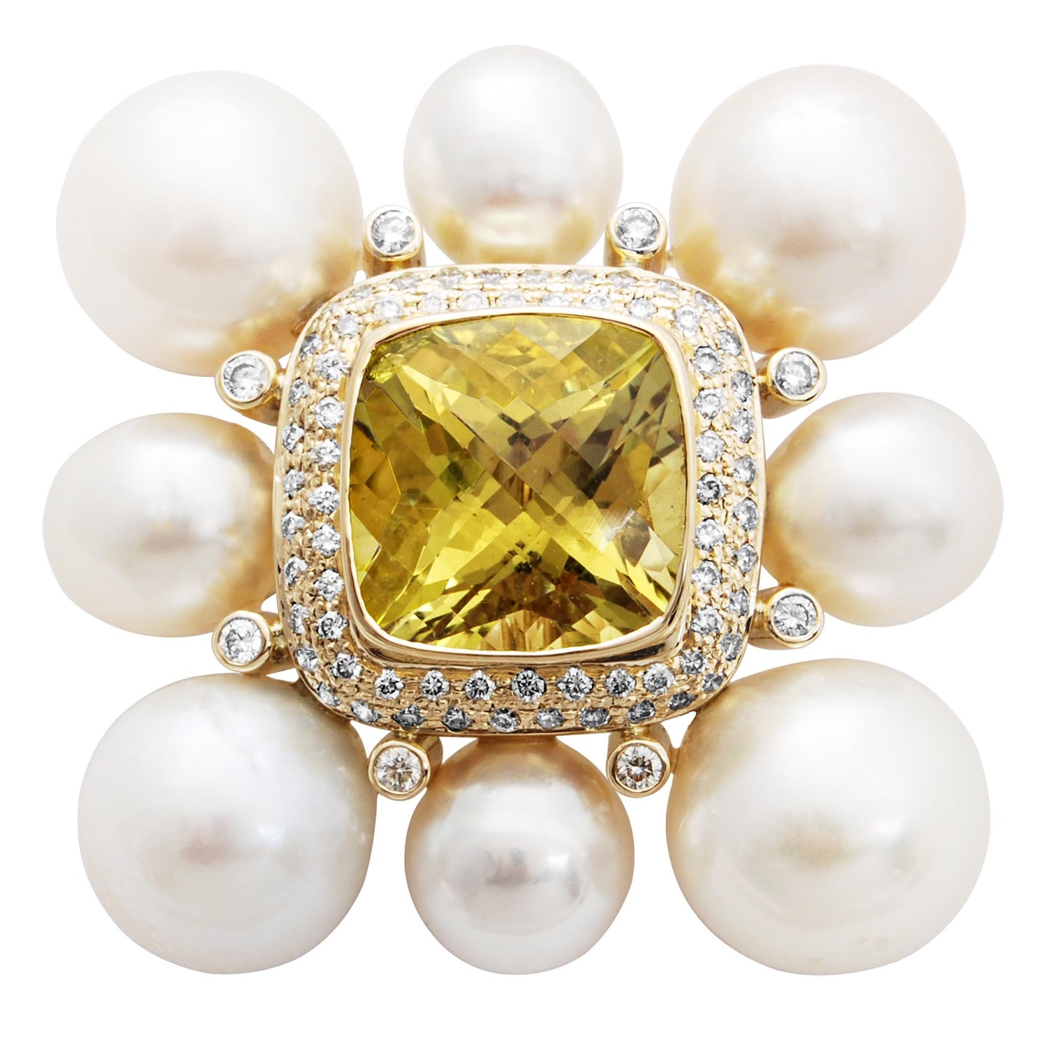 Brooch - Lemon Quartz, Fresh Water Pearl and Diamond | Singhvi Jewels