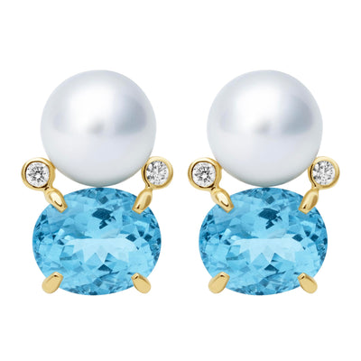 Earrings - Southsea Pearl, Bluetopaz And Diamond (2409H)
