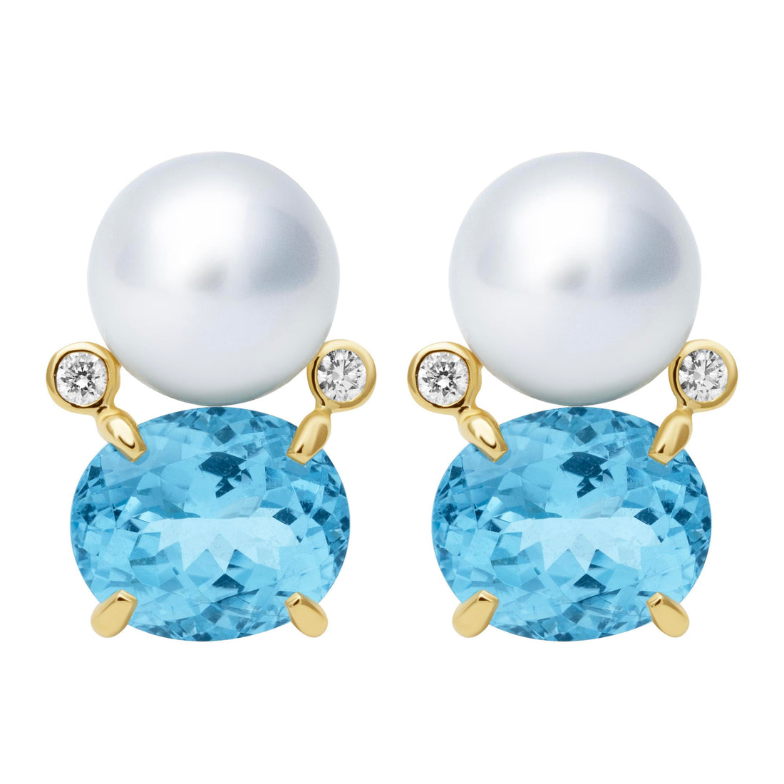 Earrings - South Sea Pearl, Blue Topaz and Diamond | Singhvi Jewels