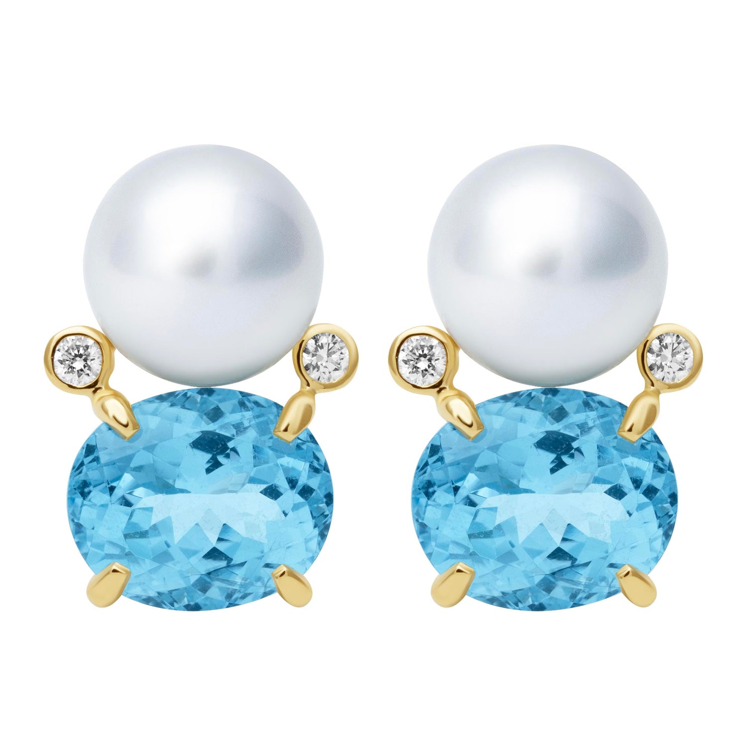 Earrings - South Sea Pearl, Blue Topaz and Diamond | Singhvi Jewels