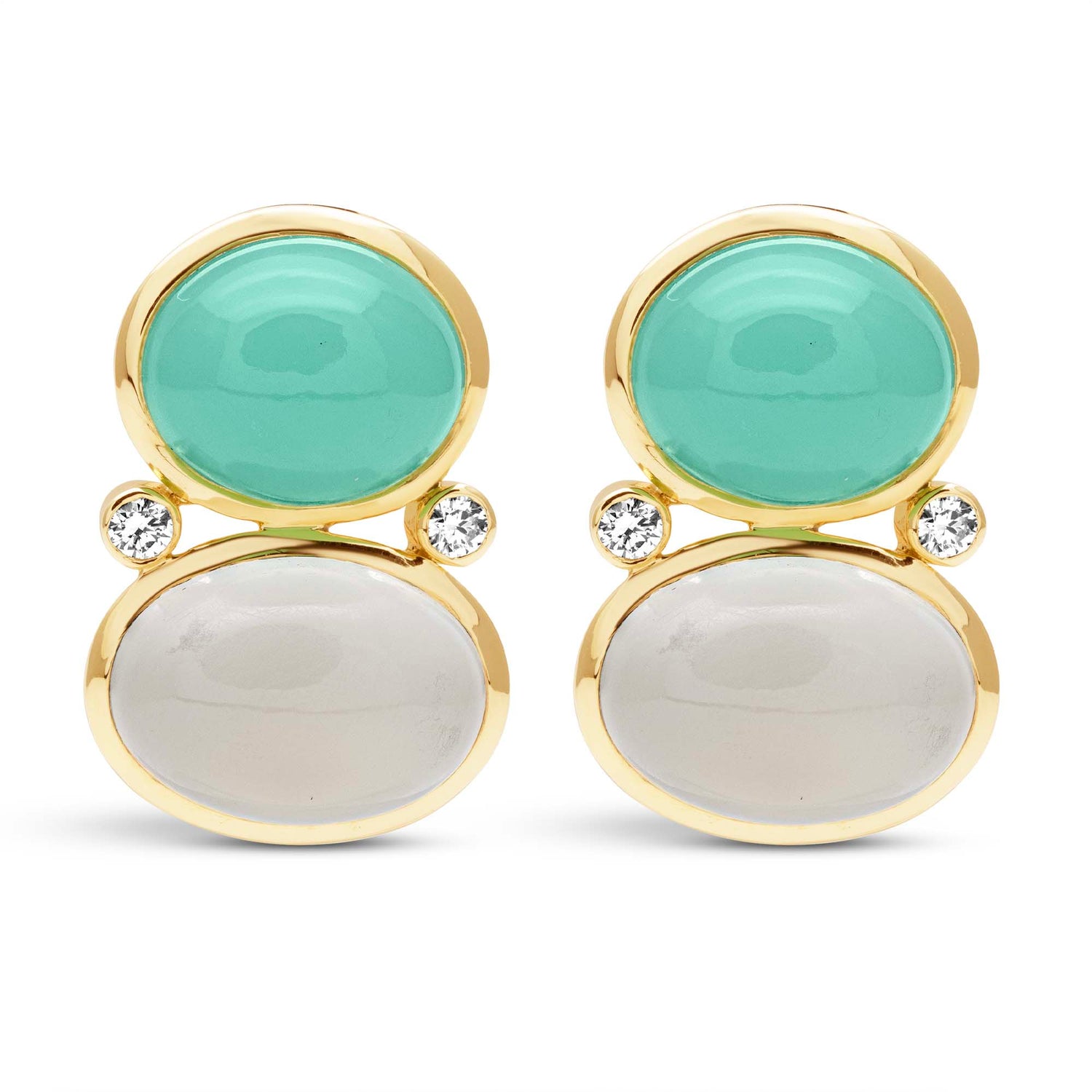 Earrings - Moonstone, Chrysoprase And Diamond | Singhvi Jewels
