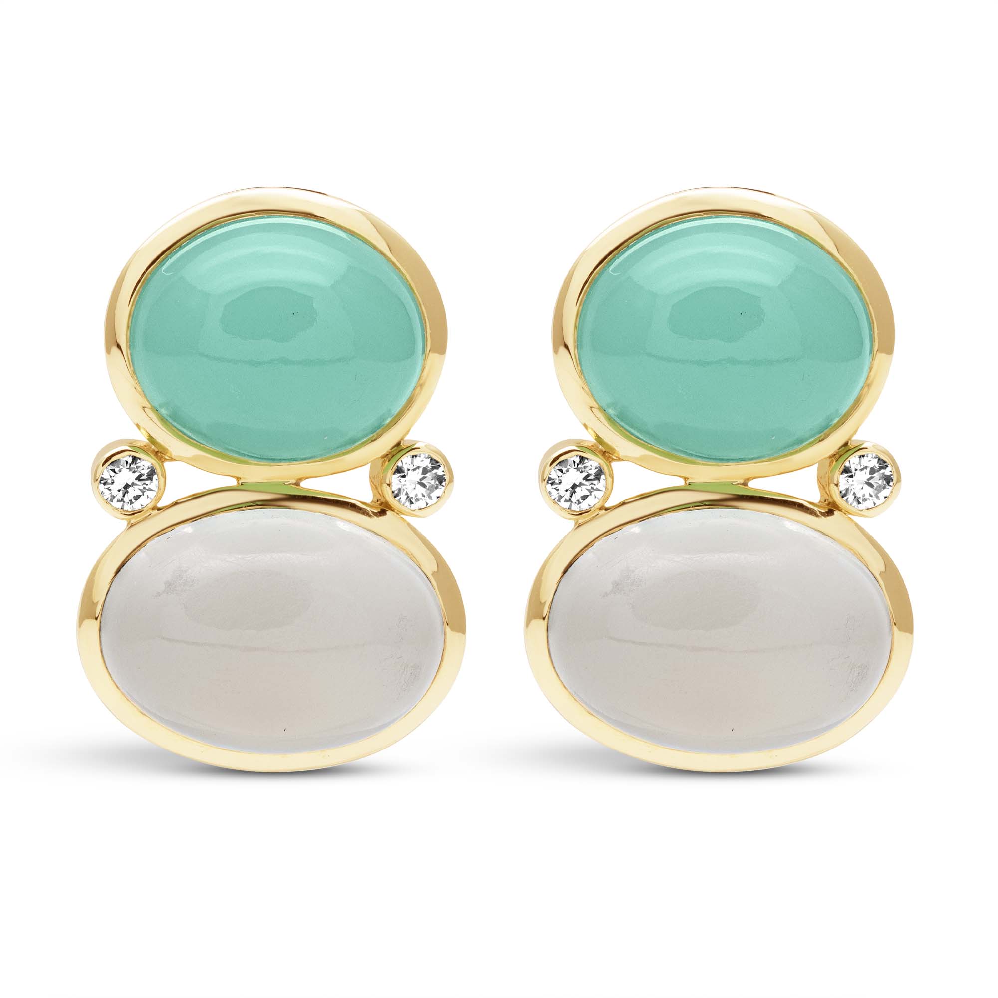 Earrings - Moonstone, Chrysoprase And Diamond | Singhvi Jewels