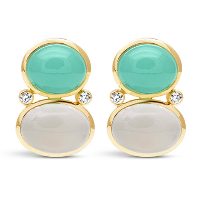 Earrings - Moonstone, Chrysoprase And Diamond