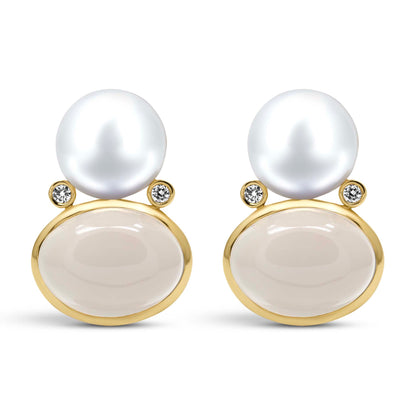 Earrings - Fresh Water Pearl, Moonstone And Diamond | Singhvi Jewels