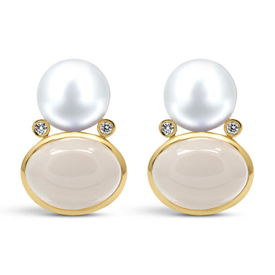 Earrings - Freshwater Pearl, Moonstone And Diamond