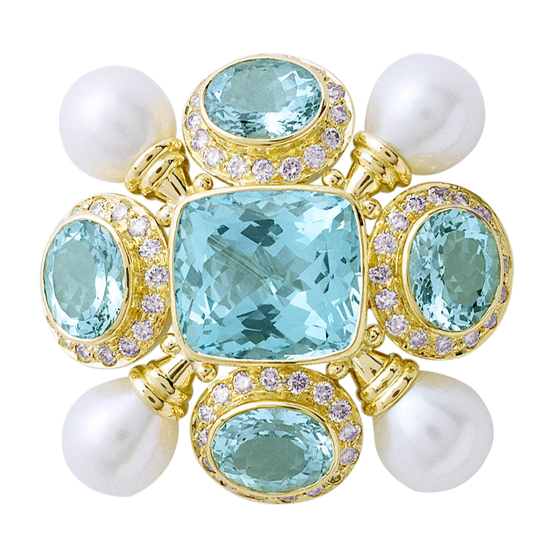 Brooch - Aquamarine, Pearl And Diamond