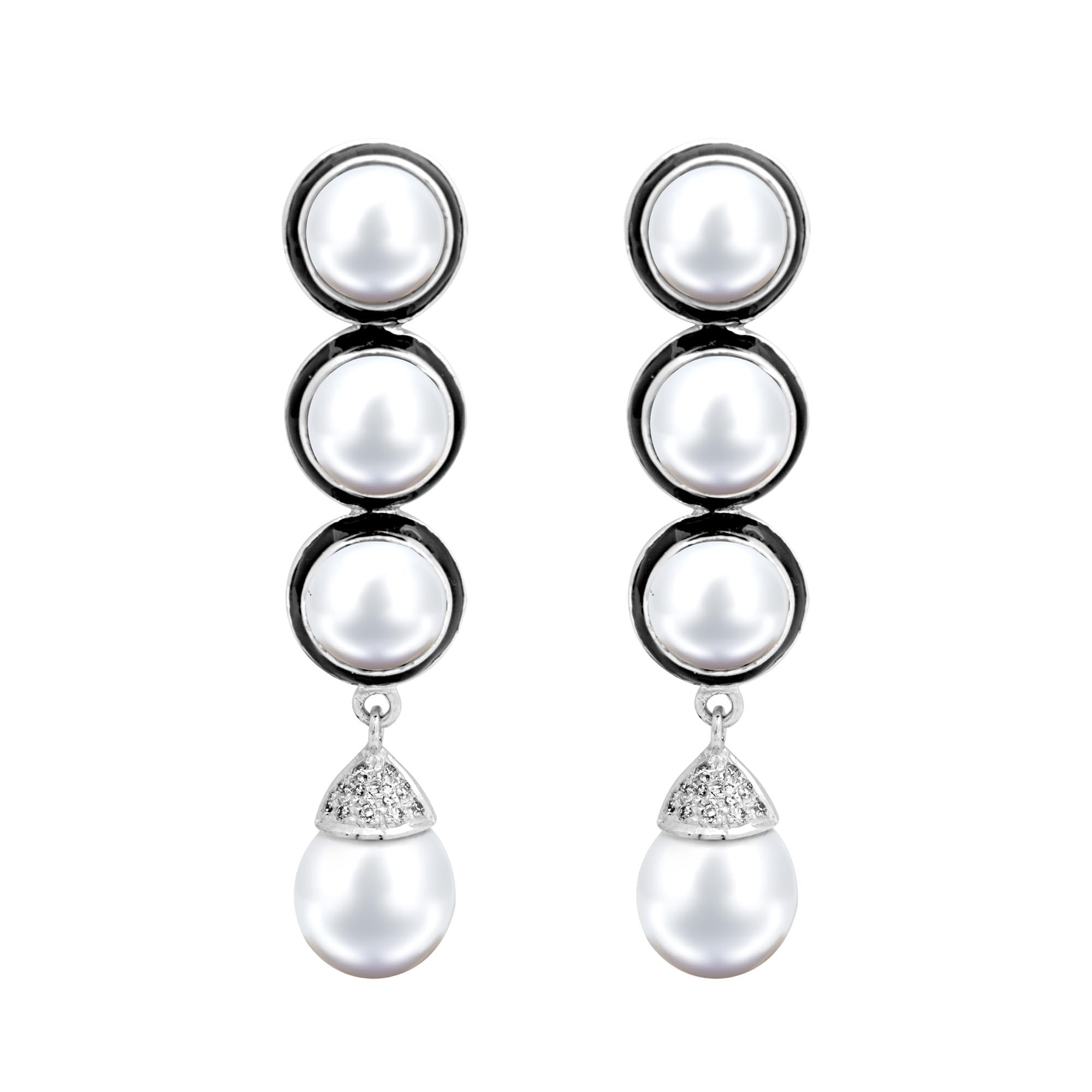 Earrings - South Sea Pearl And Diamond (Enamel)