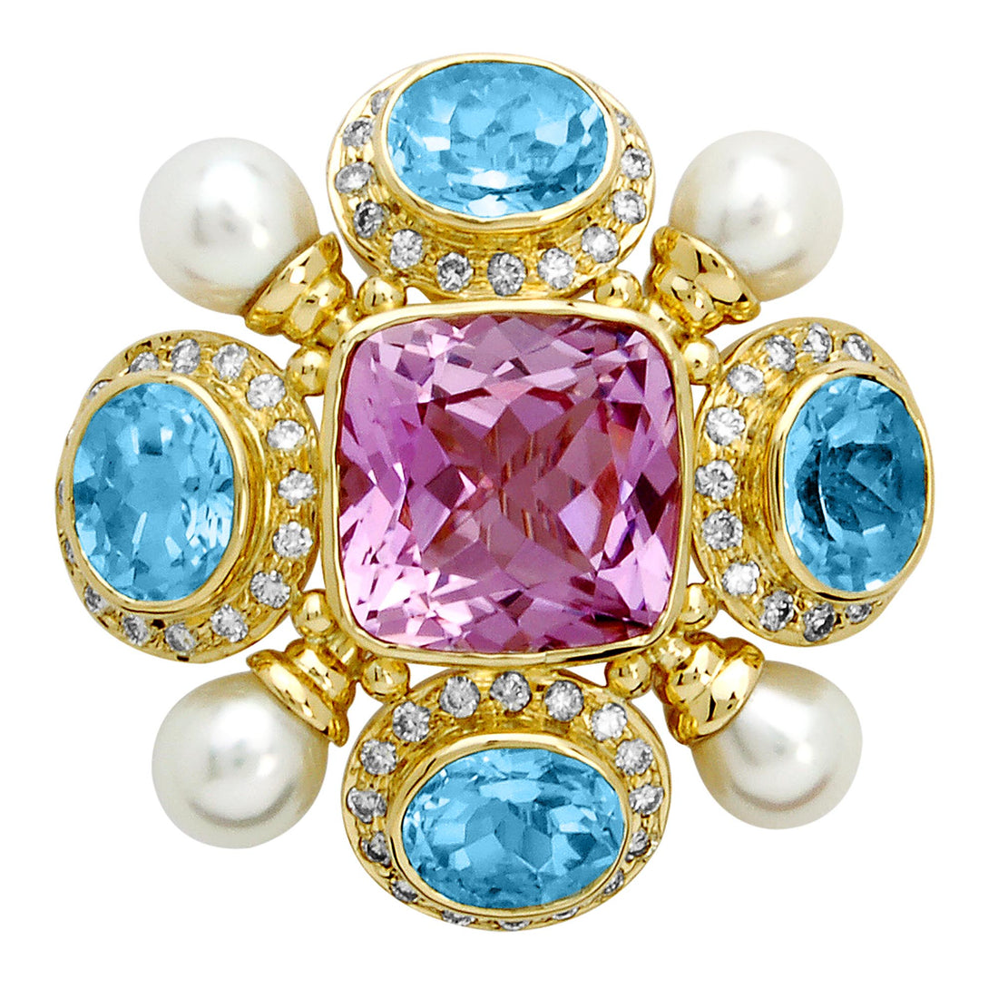 Brooch - Kunzite, Blue Topaz, Pearl And Diamond