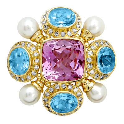Brooch - Kunzite, Blue Topaz, Pearl And Diamond
