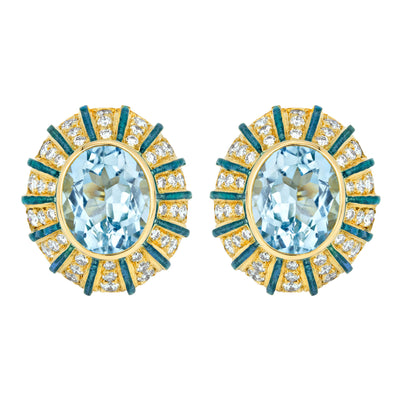Earrings- Blue Topaz And Diamond (Enamel) (1228L)