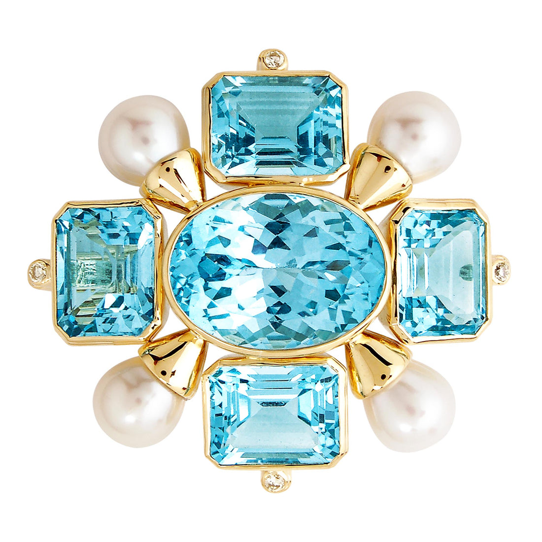 Brooch - Blue Topaz, Pearl And Diamond
