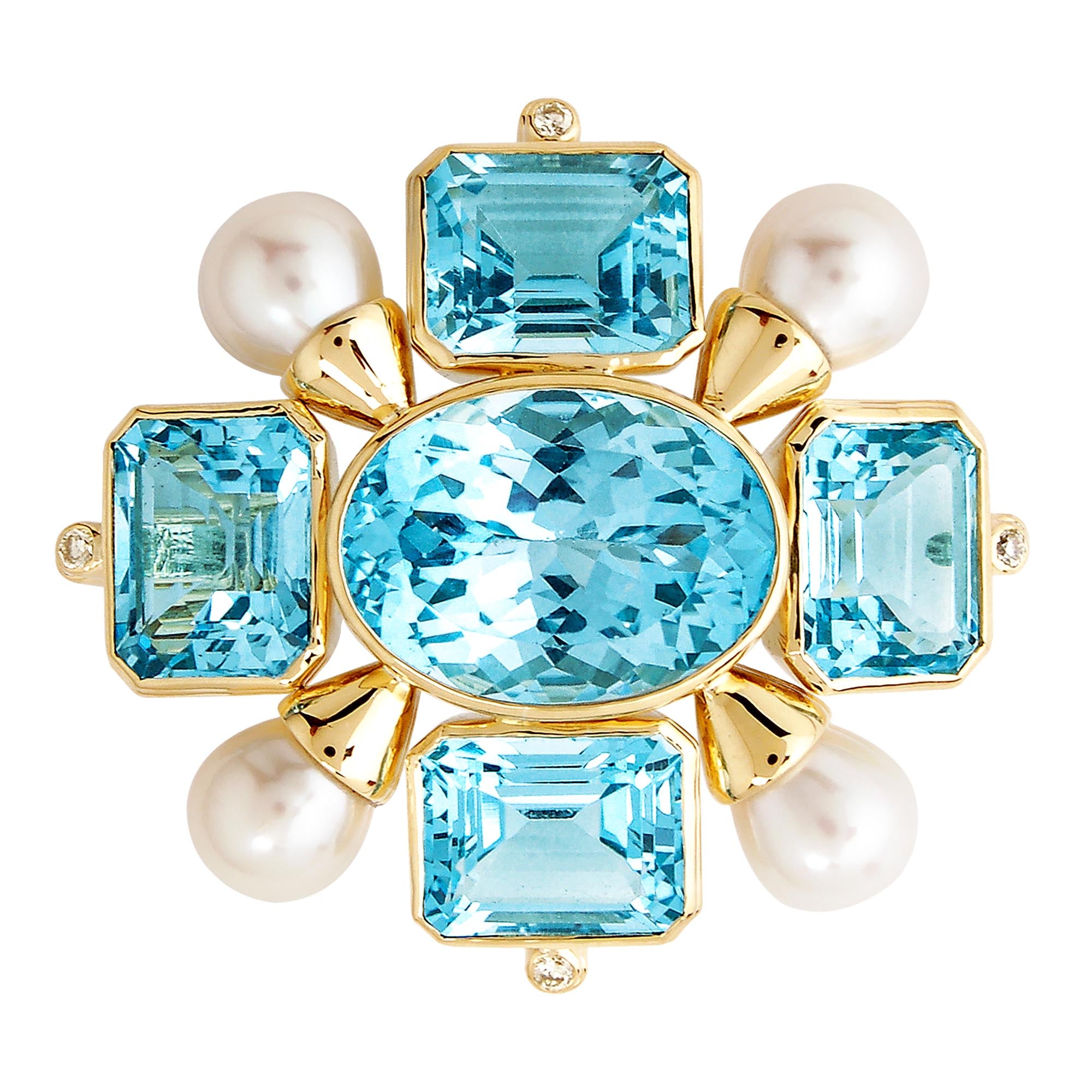 Brooch - Blue Topaz, Pearl And Diamond