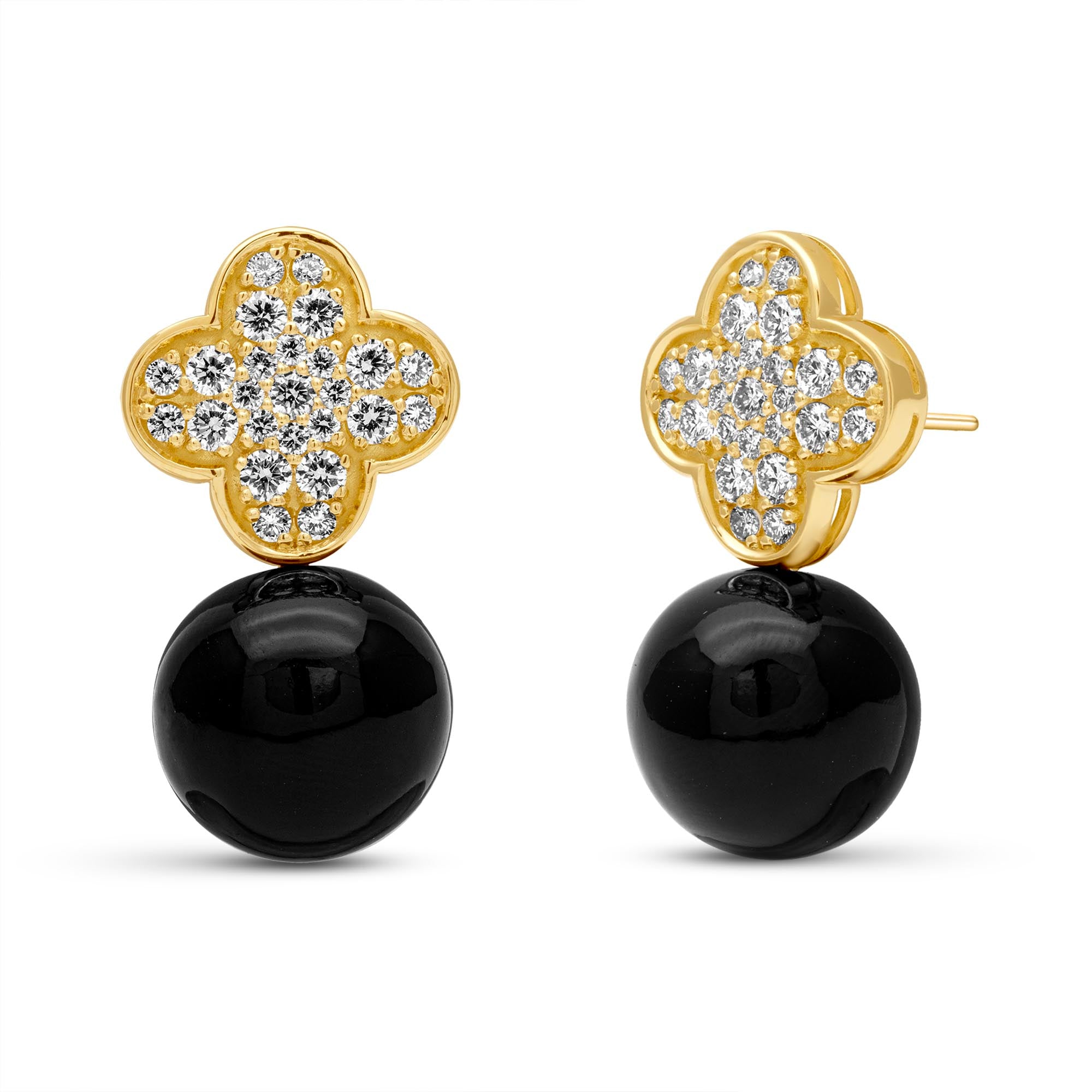 Earrings - Black Onyx And Diamond