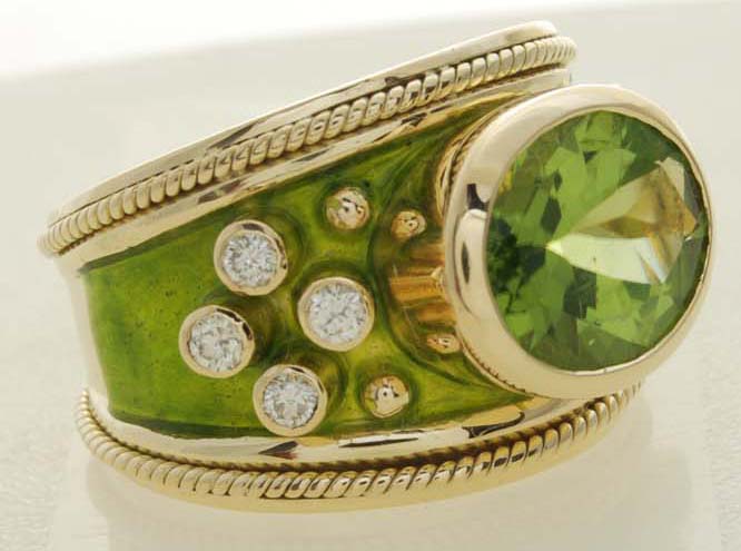 Repair - Ring - Peridot and Diamond (Enamel) (1644E)