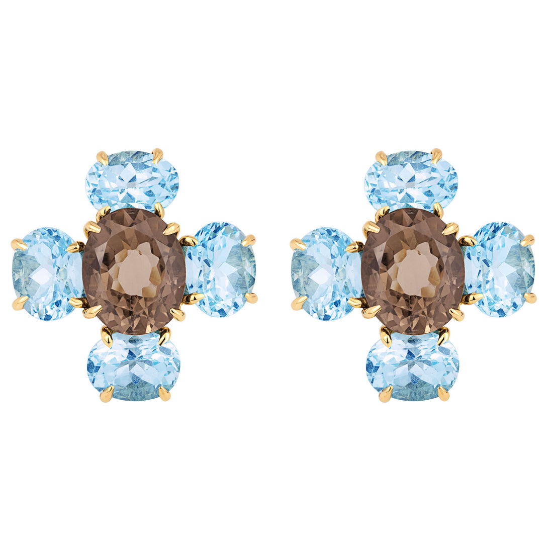 Earrings - Smokey Quartz and Blue Topaz | Singhvi Jewels